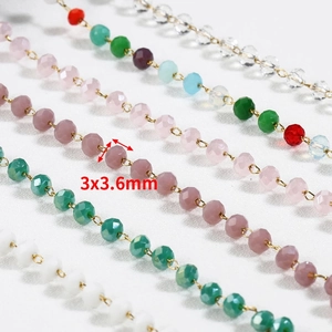Handmade 3.6mm purple crystal beaded chain with 18k gold wire for DIY jewelry making