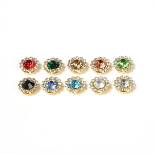 Colorful sunflower rhinestone buttons in ten shades for DIY jewelry and sewing projects
