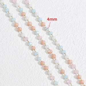 4mm Macaron colorful faceted crystal beads on 18k gold plated stainless steel chain
