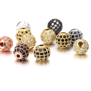 Cuentas redondas de cobre y circón pavé en oro, plata y negro para crear joyas DIY