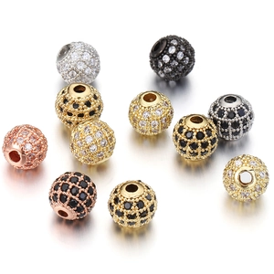 Cuentas de bola de circonita cúbica micropavé en oro y plata para pulseras DIY