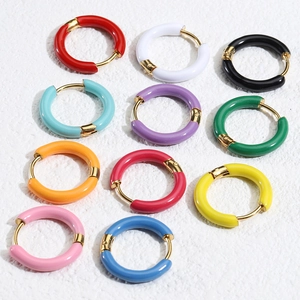 Colorful Drip Oil Stainless Steel Hoop Earrings For Women Minimalist Geometric Round Hinged Loop Enamel Jewelry Accessories