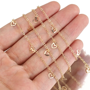 Golden heart link chain necklace made of pure copper for DIY jewelry making and crafts