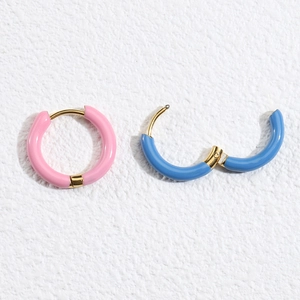 Colorful 12mm stainless steel hoop earrings with drip oil finish and gold metal hinges