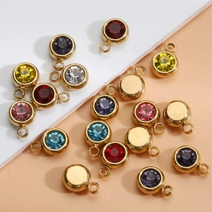 Golden 6mm stainless steel round crystal birthstone pendants for DIY jewelry making