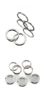 Close-up of polished silver flat metal key rings for DIY accessories and keychains