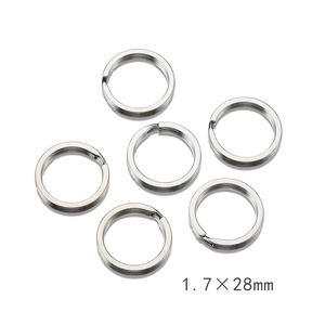 Set of 6 high-gloss silver flat split key rings with 28mm outer diameter hardware