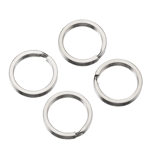 Set of four polished silver flat split key rings made of durable stainless steel