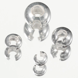Polished S925 sterling silver crimp bead covers for DIY jewelry making in four sizes