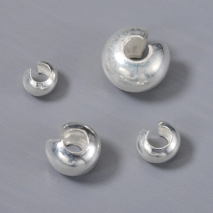 S925 sterling silver open bead covers in four sizes for DIY jewelry making and crimping