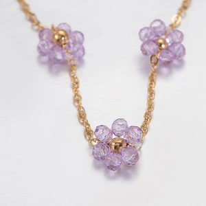 Handmade 18k gold plated stainless steel chain with purple crystal flower charms