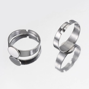 Adjustable stainless steel flat base ring blanks for DIY jewelry making in silver finish