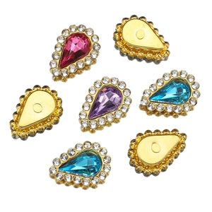 Teardrop rhinestone pendants with colorful glass stones and gold metal base