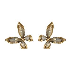 Elegante 18k vergulde vlinder oorknopjes met fonkelende champagnekleurige zirkonia's