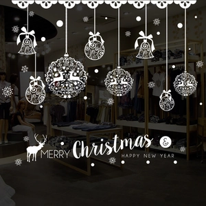 White Christmas Window Sticker PVC Reindeer Snowflake Merry Christmas Happy New Year Glass Decal Shop Home Festive Decoration