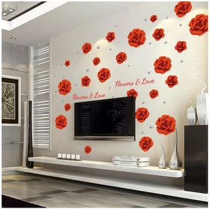 Red Rose Heart 3D Wall Sticker Romantic Flowers Love Removable PVC Decal For Wedding Room Bedroom Living Room Home Decor