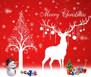 Detail of Christmas wall decal with reindeer silhouette, snowman and gift boxes