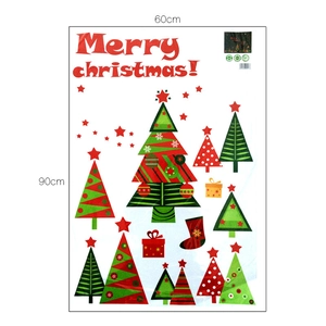 Flat lay of Christmas wall sticker set with trees and gifts sized 60cm by 90cm