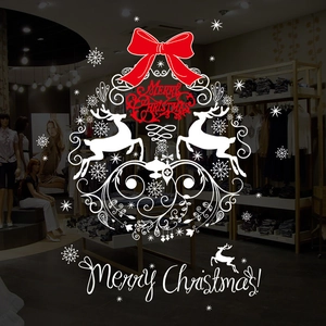 Christmas Reindeer Snowflake Window Sticker PVC Red Bow Vine Merry Christmas Wall Decal For Shop Window Home Decoration