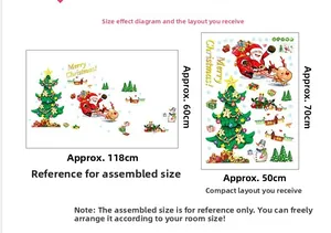Macro layout of Christmas wall decals showing Santa Claus and reindeer layout and dimensions