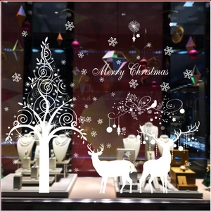 White Reindeer Snowflake Christmas Tree Window Stickers Removable PVC Merry Christmas Decals For Home Shop Glass Decor