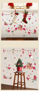 Christmas wall stickers set featuring Santa, reindeer, and snowflakes for home holiday decor