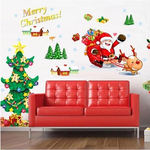 Christmas Tree Santa Claus Reindeer Wall Sticker PVC Removable Festive Window Clings Holiday Home Decor For Living Room Glass