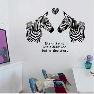 Modern zebra wall decal with heart and quote for living room or bedroom decor