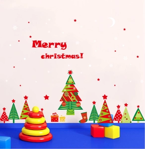 Christmas tree wall stickers with Merry Christmas lettering and festive ornaments on wall