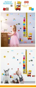 Detail view of animal construction vehicle height chart with 180cm scale for kids room decoration