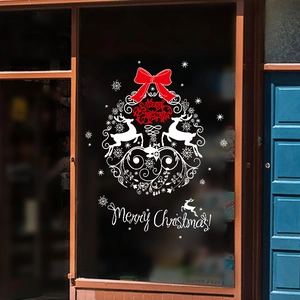 Christmas window sticker featuring red bows, white reindeer and Merry Christmas text