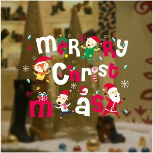 Frohe Weihnachten Fensterbilder Weihnachtsmann Rentier Eisbär Cartoon PVC Abnehmbare Wandsticker Für Schaufenster Deko