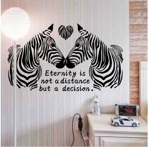 Removable PVC Black Zebra Heart Silhouette Wall Sticker With Motivational Quote Waterproof Modern Minimalist Home Decor