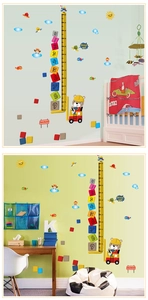 Detailed scene of cartoon animal height chart decal for children bedroom and nursery decor