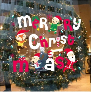 Festliche Weihnachtsfensterbilder mit Weihnachtsmann, Rentieren und Merry Christmas Schriftzug