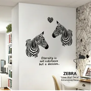 Modern zebra heart wall decal with inspirational eternity quote for living room decor