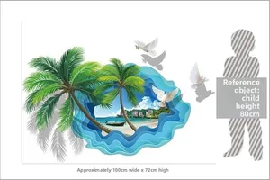 Detailed 3D beach coconut tree wall sticker with size dimensions 100cm wide and 72cm high