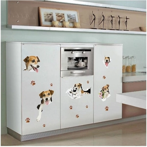 3D Jack Russell Terrier dog wall stickers with cracked hole effect for home decoration
