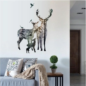 Modern elk forest silhouette wall stickers for living room decor in Nordic style