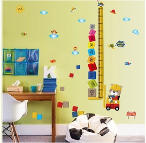 Cartoon animal bulldozer growth chart wall decal for kids room measuring 60 to 180cm