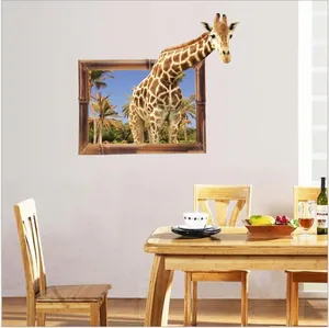 3D Giraffe Wall Sticker Removable PVC Waterproof Home Decor For Living Room Bedroom Dining Room Tropical Palm Leaf Animal Decal
