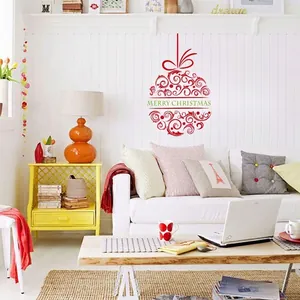 Red Christmas wall sticker with intricate hollow ball design and Merry Christmas text
