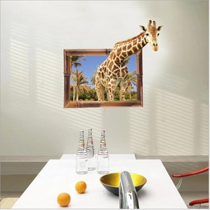 3D realistic giraffe wall sticker with tropical palm trees for modern home decor