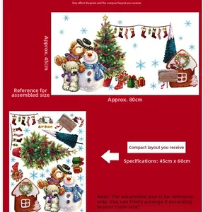 Layout detail of Christmas snowman and teddy bear wall sticker set with dimensions 45x60cm