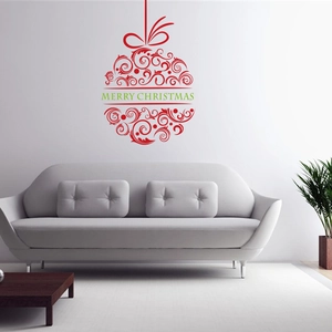 Modern Christmas tree wall sticker with red scroll ball and Merry Christmas text decor