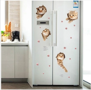 3D Realistic Cat Wall Stickers Removable PVC Decals For Fridge Cabinet Window Home Decor Animal Pattern Furniture Stickers