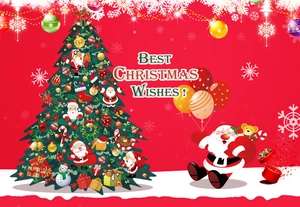 Festive Christmas wall sticker with Santa Claus, decorated tree and Merry Christmas text