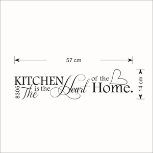 Wandtattoo Kitchen is the Heart of the Home Detailansicht mit Größenangaben in Schwarz