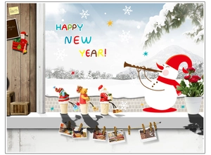 Christmas snowman and Santa Claus static window decals with Happy New Year text