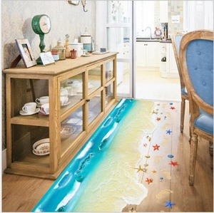 3D Strand Ozean Welle Bodenaufkleber Abnehmbar PVC Wasserdicht Wandtattoo Seestern Muschel Fußabdruck Dekor Für Badezimmer